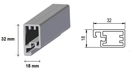 18 x 32 mm-es szúnyogháló profil metszet